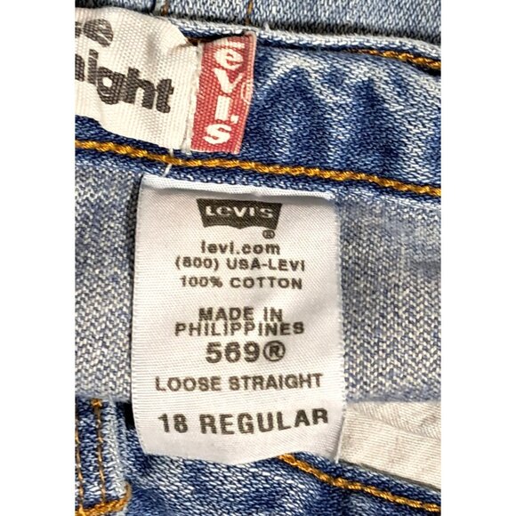 Boys Levis 569 Jeans Loose Straight Distressed Size 18 Regular Blue Denim - Picture 4 of 13